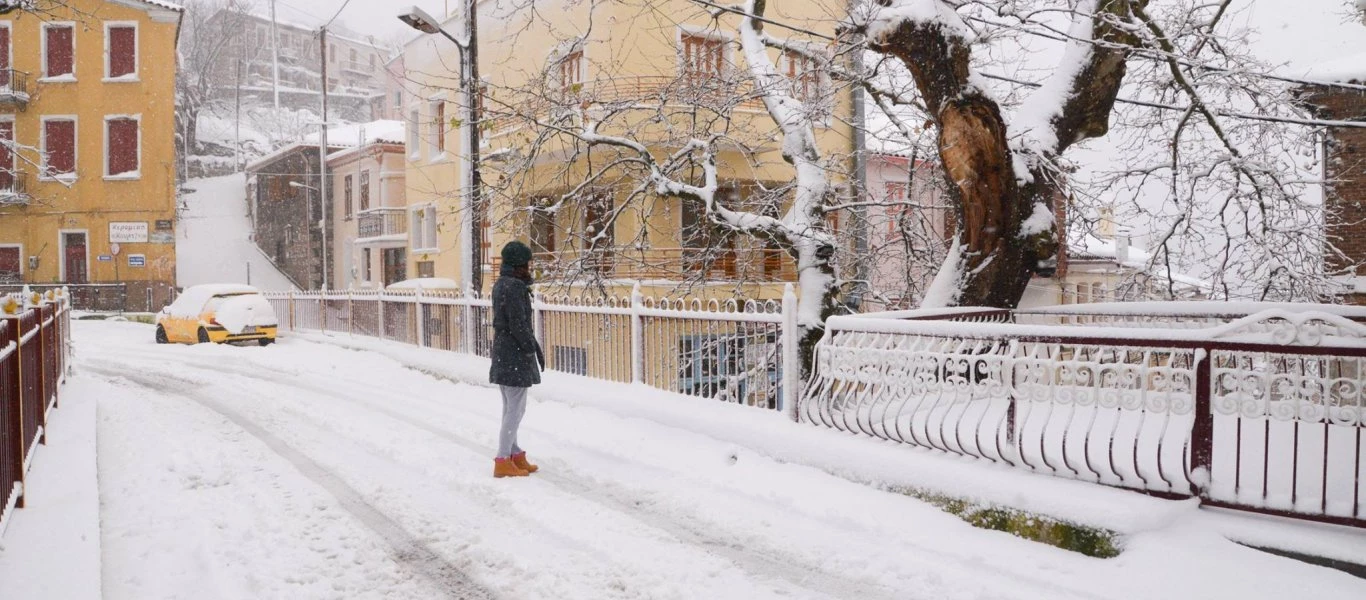 Χιόνια και στη Λέσβο - Πυκνή χιονόπτωση σε όλα τα ορεινά